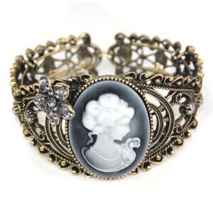 Victorian Antiqued Brass Cameo Cuff Bracelet